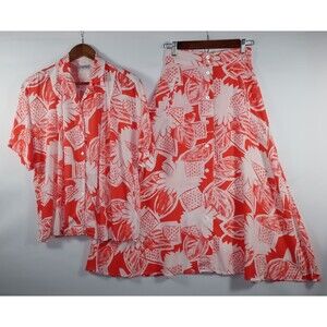 Vintage Esprit Top & Skirt Set Tropical Strawberry A Line Short Sleeve Size S/M